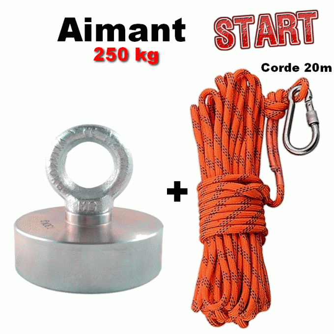 AIMANT NÉODYME START 250 kg ( simple face ) + 1 corde de 20m 